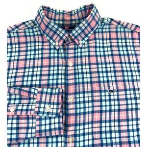 Vineyard Vines Men's Flannel SLIM FIT Tucker Shirt Blue Pink Plaid Large